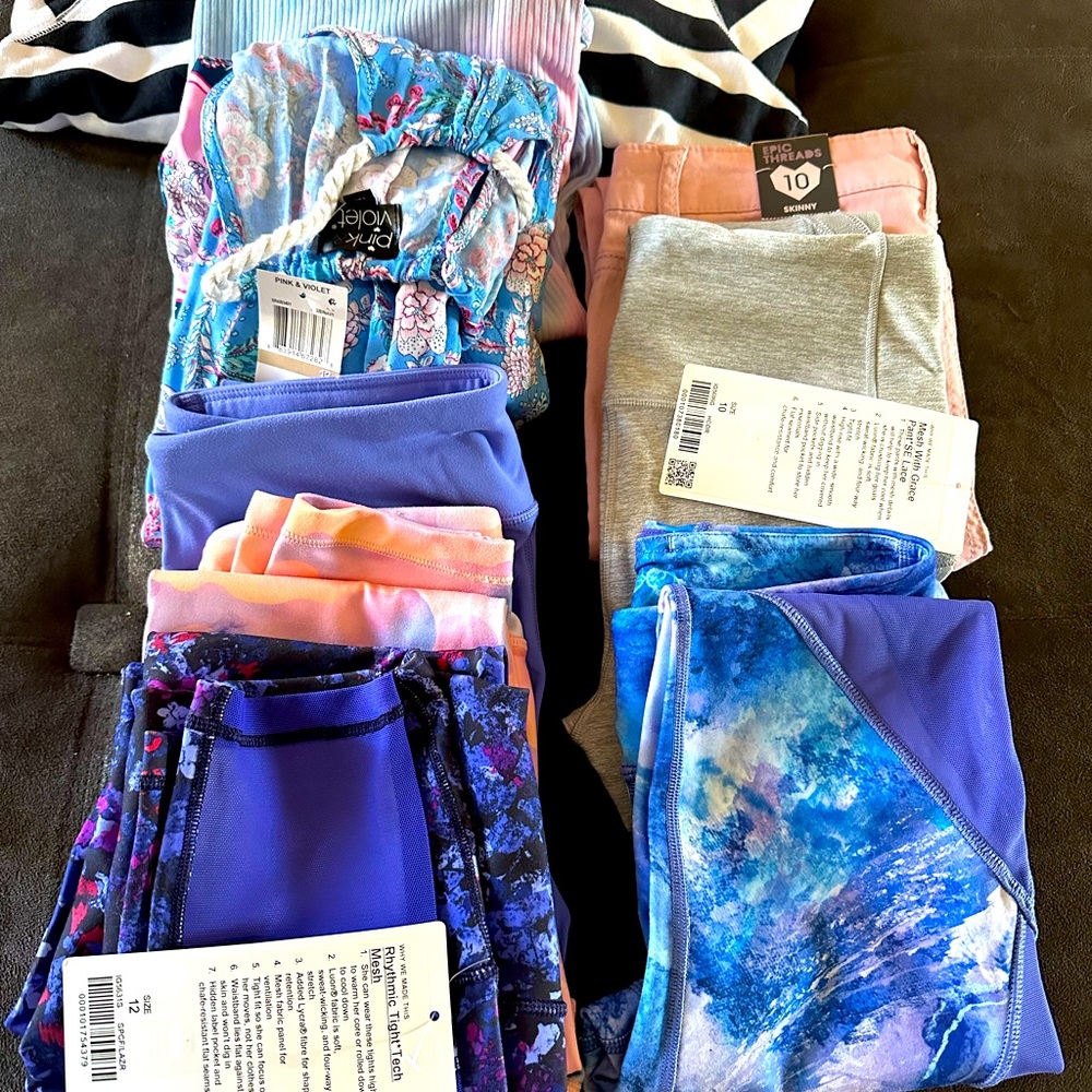 girls size 12 and 10 leggings ,one piece, hoodie and dress